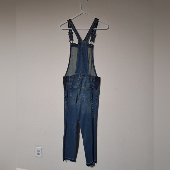 Maternity indigo blue side panel letdown hem maternity Overalls size XS. - Picture 4 of 10